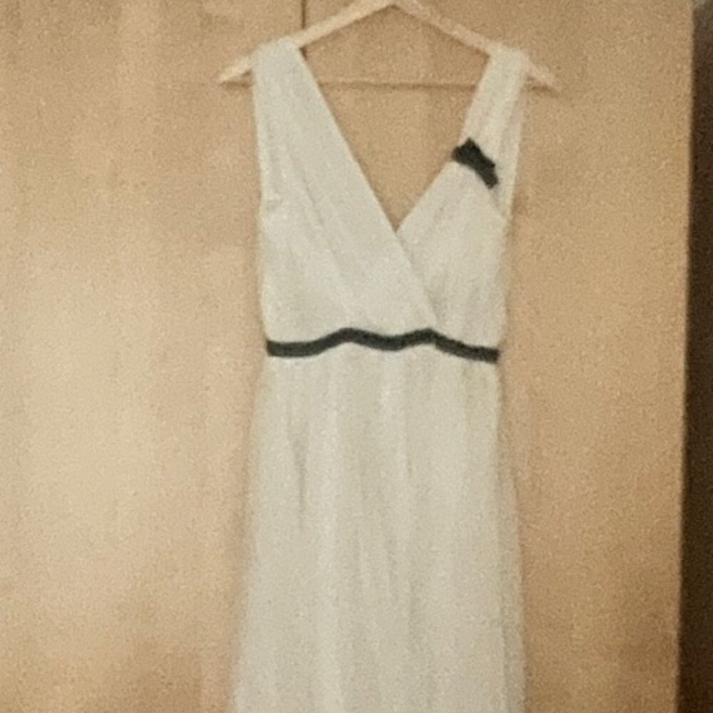 Vintage White Pleated Chiffon Draped Dress w/ Black Bow detail (SML) NWT NYE